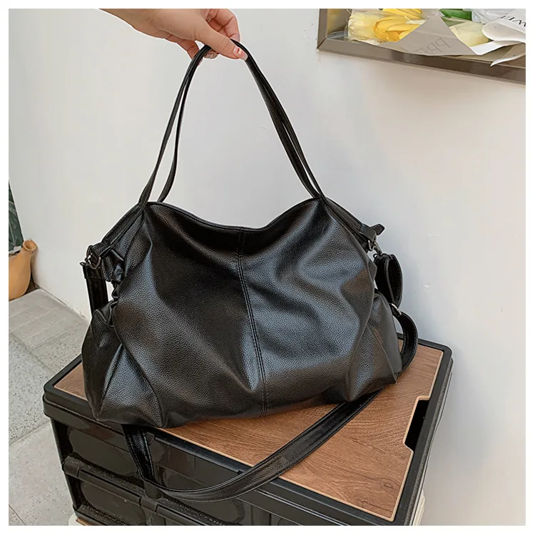 Big Black Shoulder Bags for Women Large Hobo Shopper Bag Solid Color Quality Soft Leather Crossbody Handbag Lady Travel Tote Bag