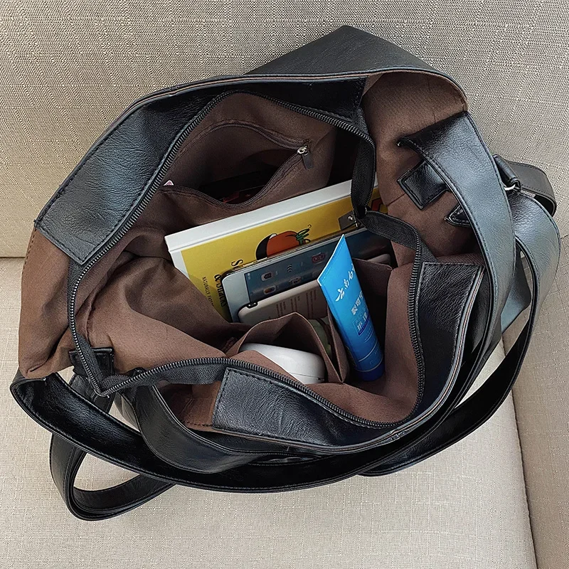 Big Black Shoulder Bags for Women Large Hobo Shopper Bag Solid Color Quality Soft Leather Crossbody Handbag Lady Travel Tote Bag