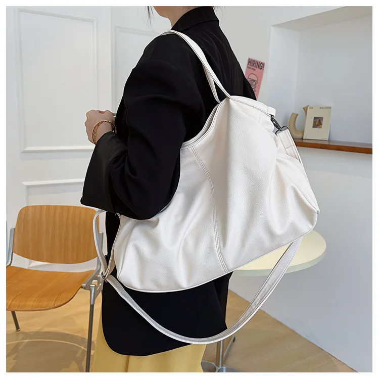 Big Black Shoulder Bags for Women Large Hobo Shopper Bag Solid Color Quality Soft Leather Crossbody Handbag Lady Travel Tote Bag