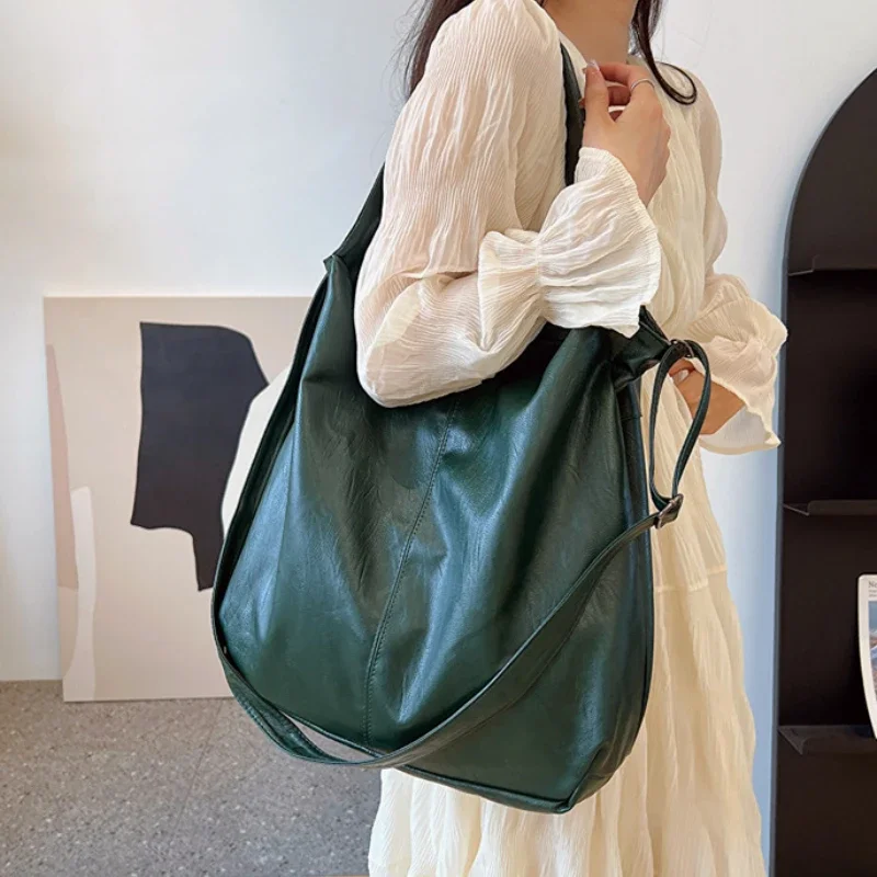 Big Black Shoulder Bags for Women Large Hobo Shopper Bag Solid Color Quality Soft Leather Crossbody Handbag Lady Travel Tote Bag