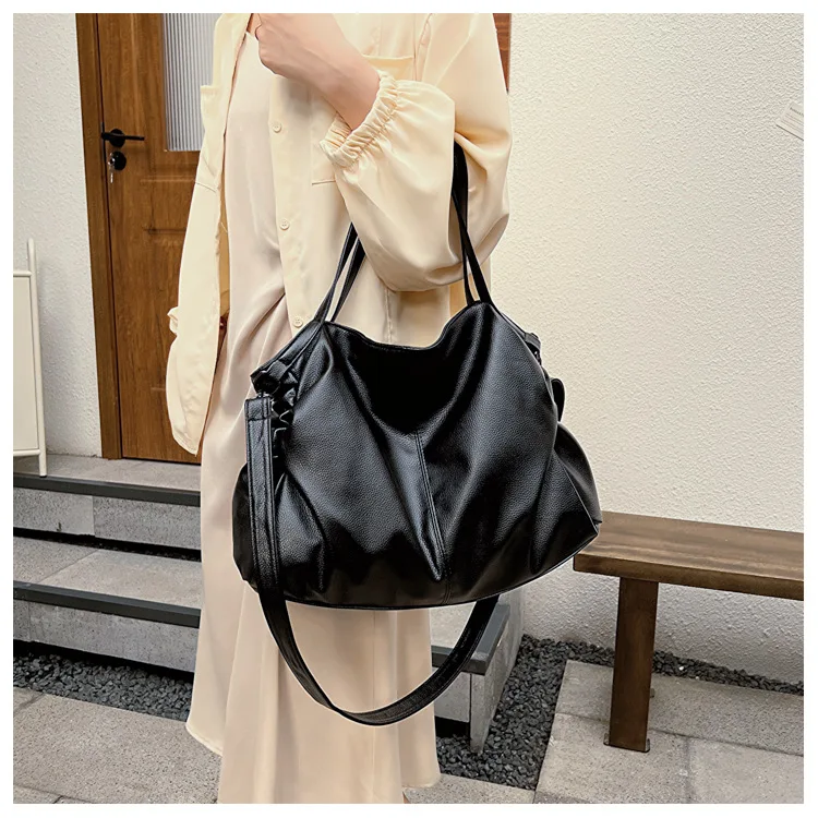 Big Black Shoulder Bags for Women Large Hobo Shopper Bag Solid Color Quality Soft Leather Crossbody Handbag Lady Travel Tote Bag