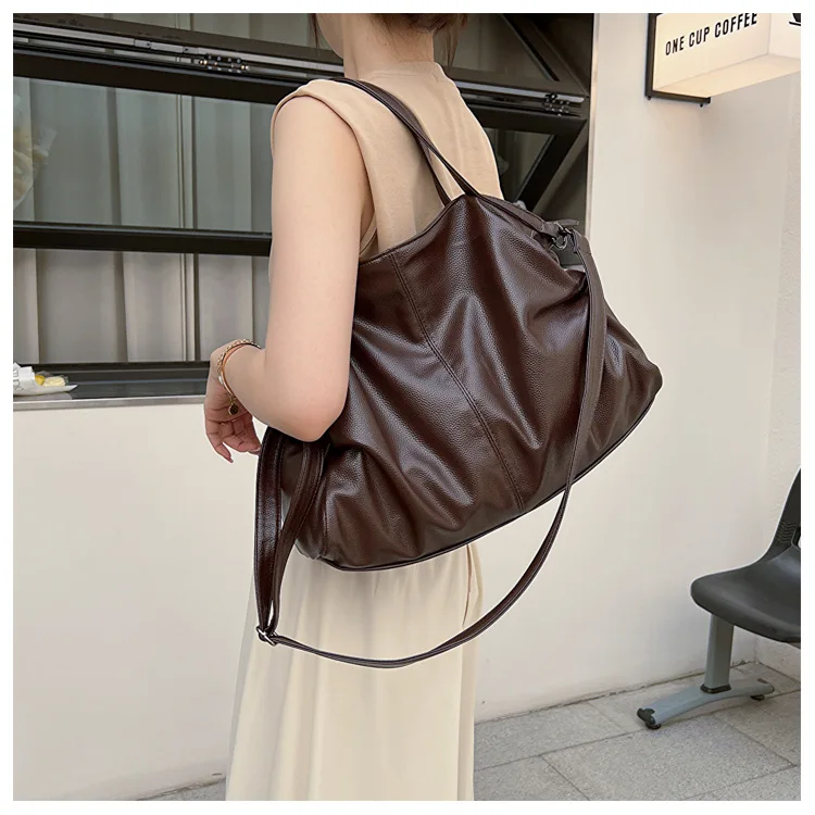 Big Black Shoulder Bags for Women Large Hobo Shopper Bag Solid Color Quality Soft Leather Crossbody Handbag Lady Travel Tote Bag