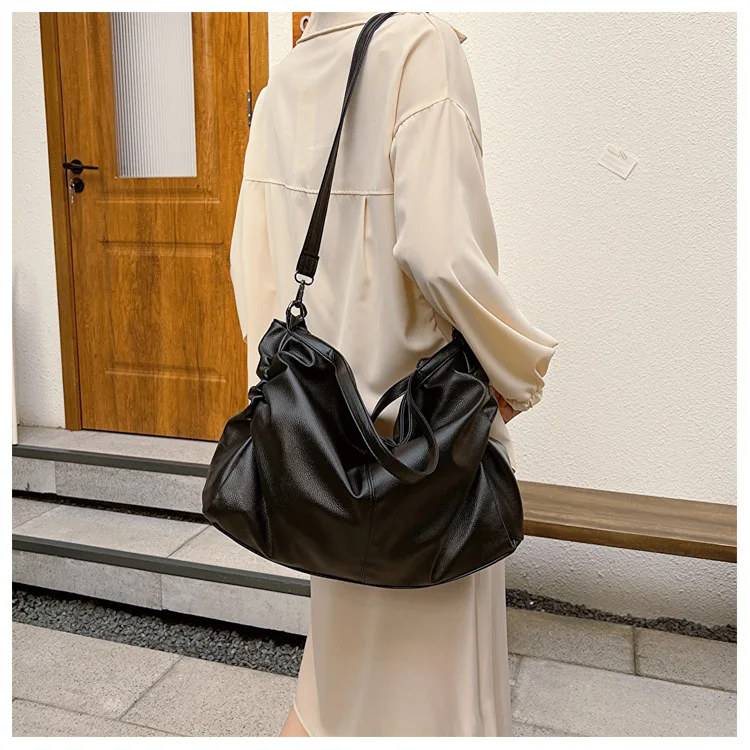 Big Black Shoulder Bags for Women Large Hobo Shopper Bag Solid Color Quality Soft Leather Crossbody Handbag Lady Travel Tote Bag