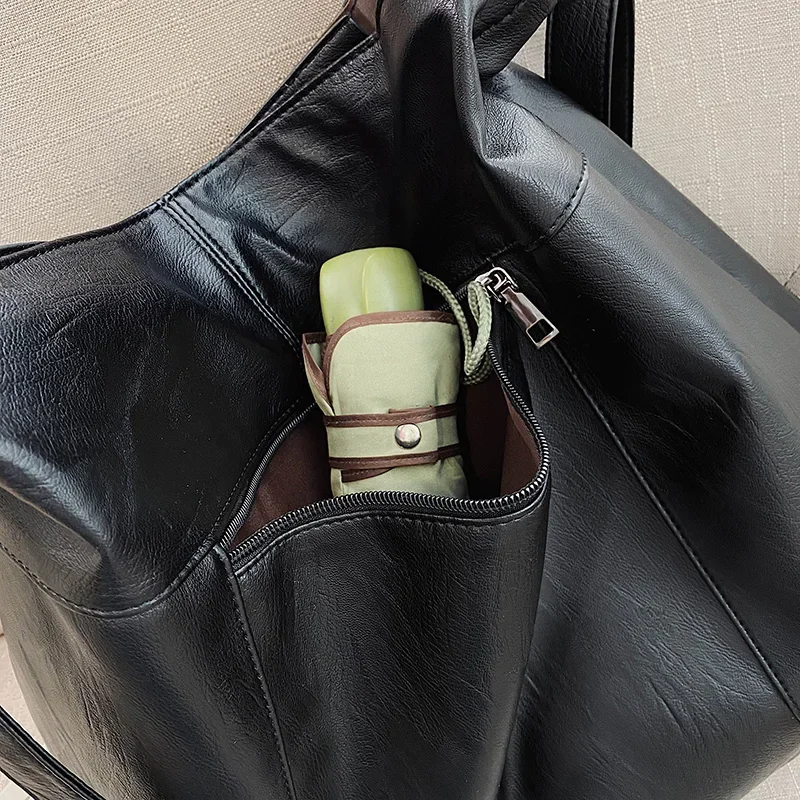 Big Black Shoulder Bags for Women Large Hobo Shopper Bag Solid Color Quality Soft Leather Crossbody Handbag Lady Travel Tote Bag