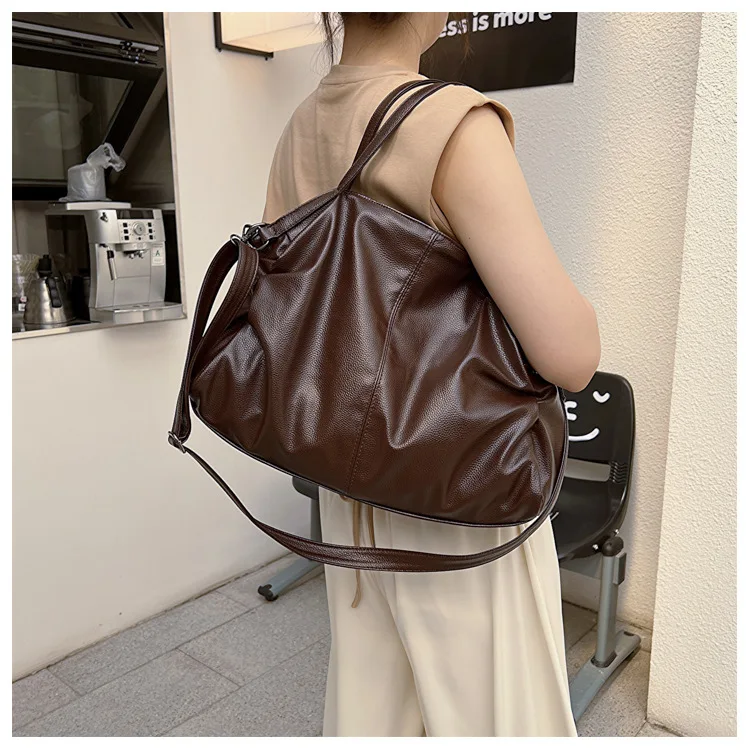Big Black Shoulder Bags for Women Large Hobo Shopper Bag Solid Color Quality Soft Leather Crossbody Handbag Lady Travel Tote Bag