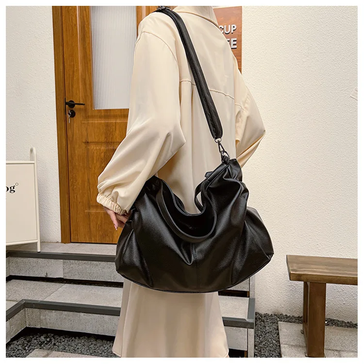 Big Black Shoulder Bags for Women Large Hobo Shopper Bag Solid Color Quality Soft Leather Crossbody Handbag Lady Travel Tote Bag