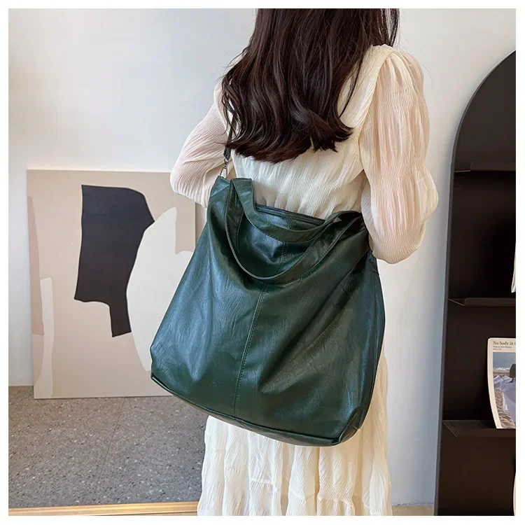 Big Black Shoulder Bags for Women Large Hobo Shopper Bag Solid Color Quality Soft Leather Crossbody Handbag Lady Travel Tote Bag