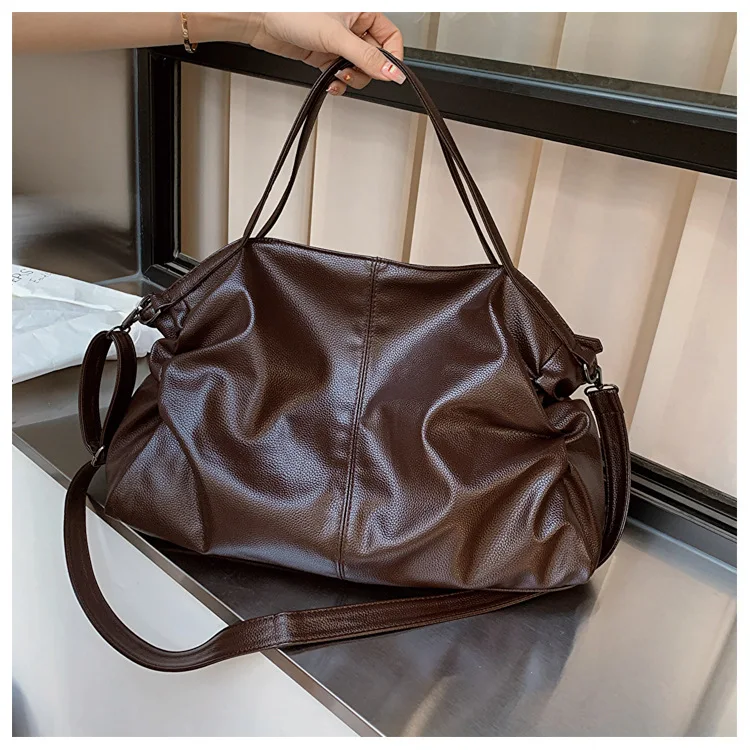 Big Black Shoulder Bags for Women Large Hobo Shopper Bag Solid Color Quality Soft Leather Crossbody Handbag Lady Travel Tote Bag