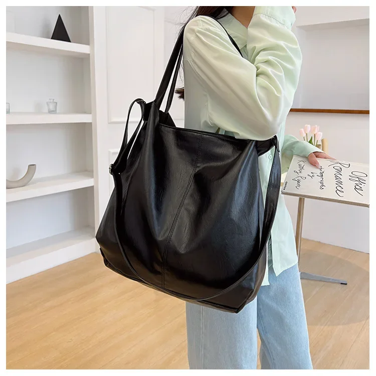 Big Black Shoulder Bags for Women Large Hobo Shopper Bag Solid Color Quality Soft Leather Crossbody Handbag Lady Travel Tote Bag