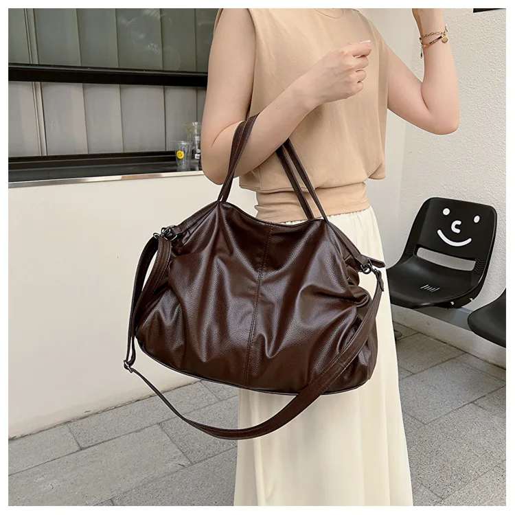 Big Black Shoulder Bags for Women Large Hobo Shopper Bag Solid Color Quality Soft Leather Crossbody Handbag Lady Travel Tote Bag