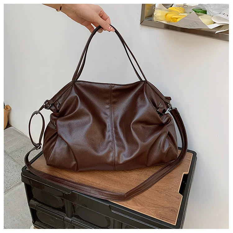 Big Black Shoulder Bags for Women Large Hobo Shopper Bag Solid Color Quality Soft Leather Crossbody Handbag Lady Travel Tote Bag