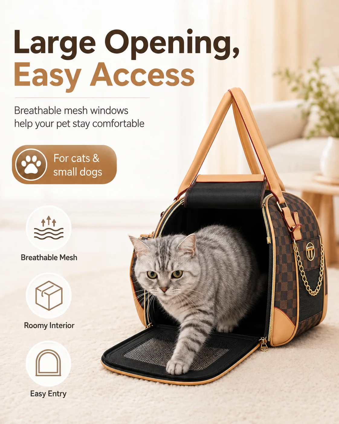 Multifunctional Casual Pet Carrier, Stylish Breathable Portable Shoulder Bag for Cats & Small Dogs, Fit for Teddy, Bichon Frise