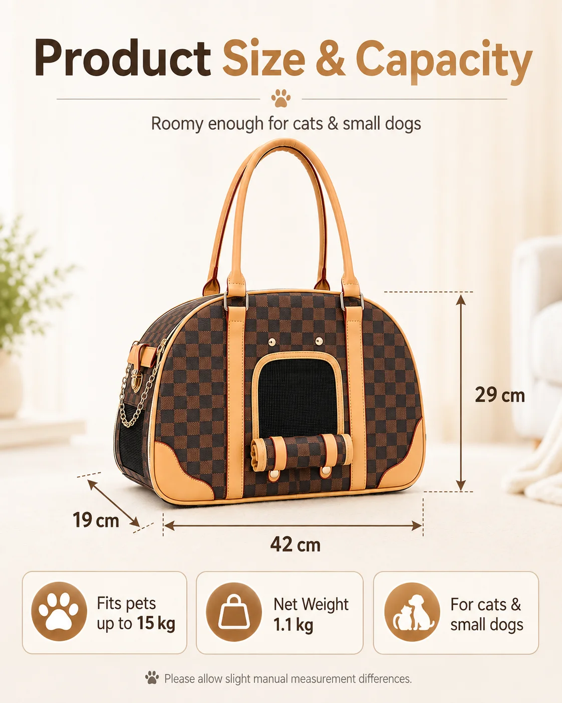 Multifunctional Casual Pet Carrier, Stylish Breathable Portable Shoulder Bag for Cats & Small Dogs, Fit for Teddy, Bichon Frise