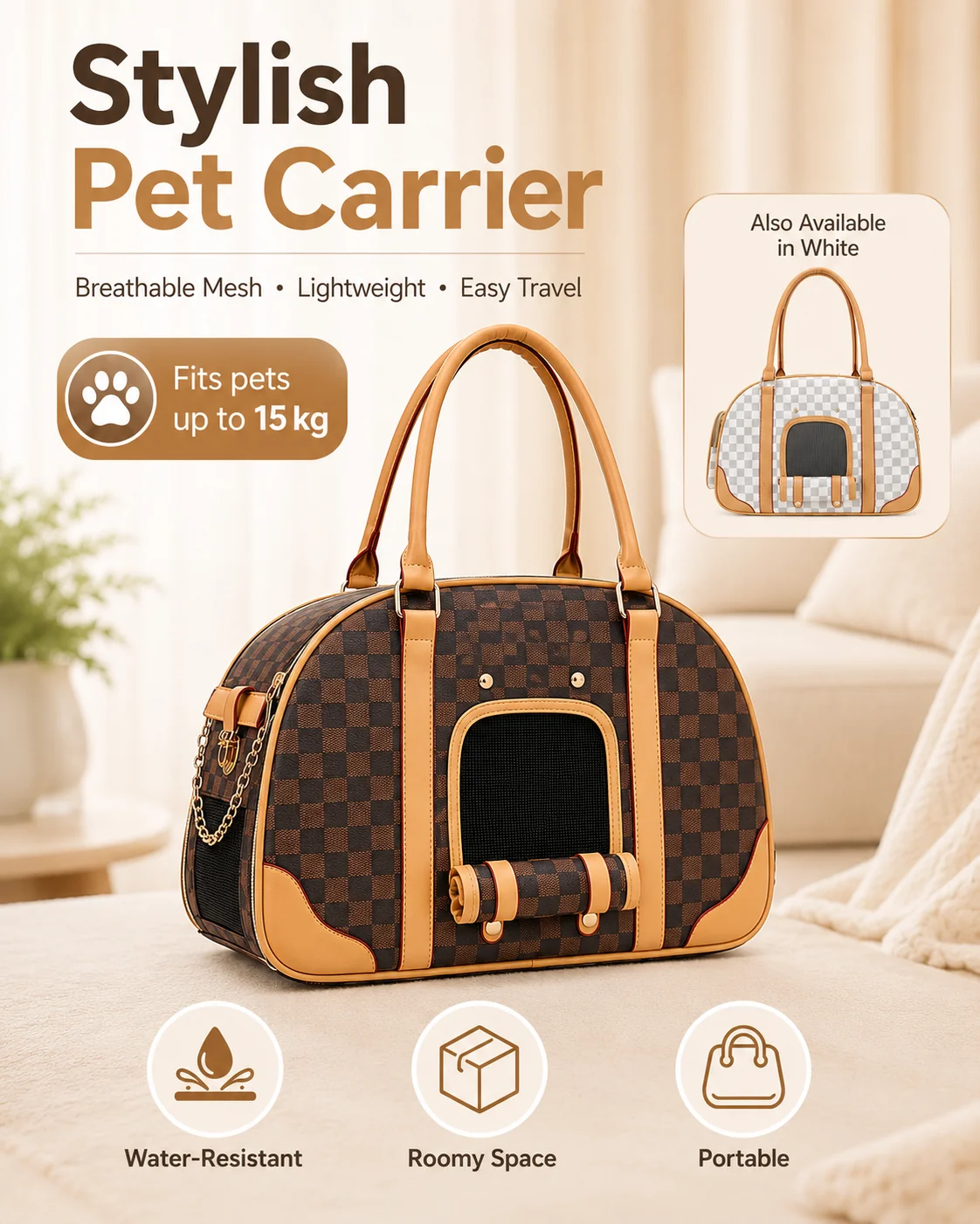 Multifunctional Casual Pet Carrier, Stylish Breathable Portable Shoulder Bag for Cats & Small Dogs, Fit for Teddy, Bichon Frise
