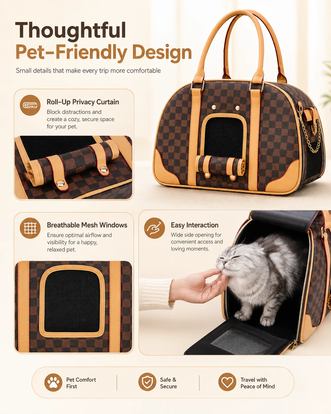 Multifunctional Casual Pet Carrier, Stylish Breathable Portable Shoulder Bag for Cats & Small Dogs, Fit for Teddy, Bichon Frise
