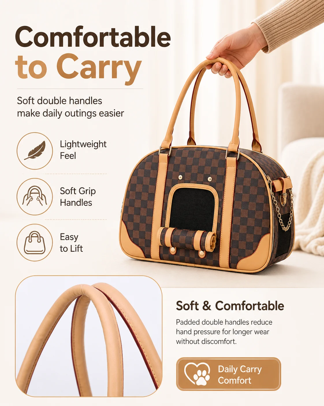Multifunctional Casual Pet Carrier, Stylish Breathable Portable Shoulder Bag for Cats & Small Dogs, Fit for Teddy, Bichon Frise