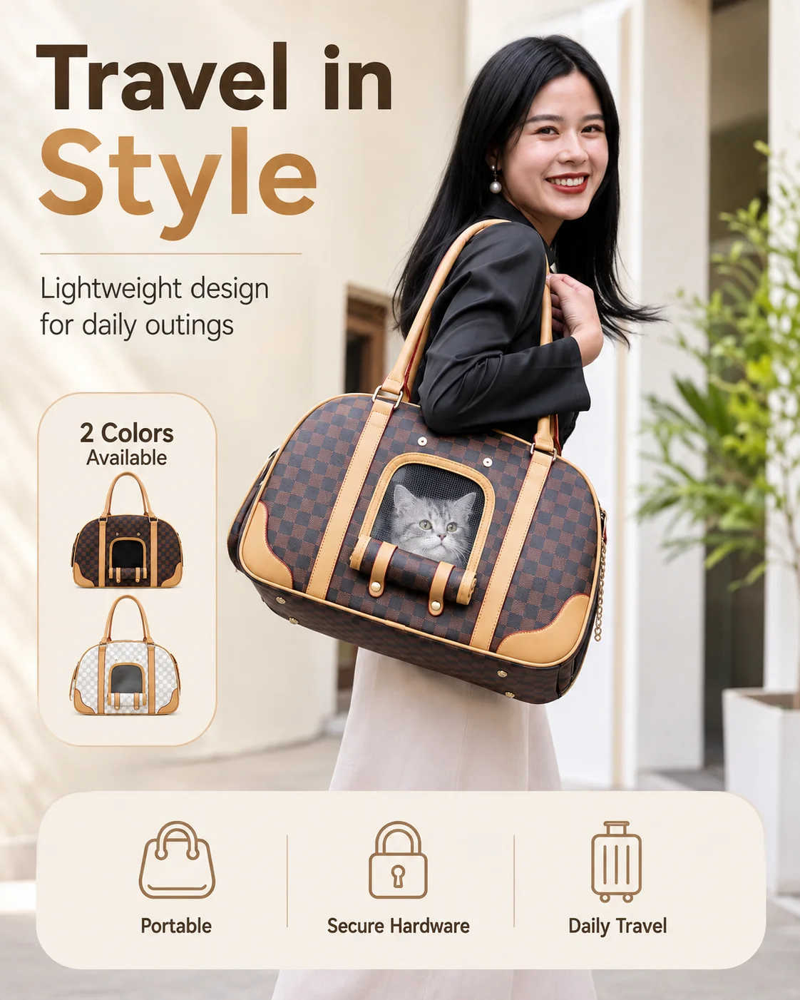 Multifunctional Casual Pet Carrier, Stylish Breathable Portable Shoulder Bag for Cats & Small Dogs, Fit for Teddy, Bichon Frise