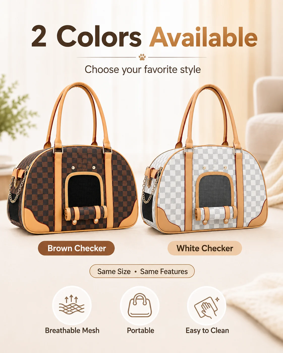 Multifunctional Casual Pet Carrier, Stylish Breathable Portable Shoulder Bag for Cats & Small Dogs, Fit for Teddy, Bichon Frise