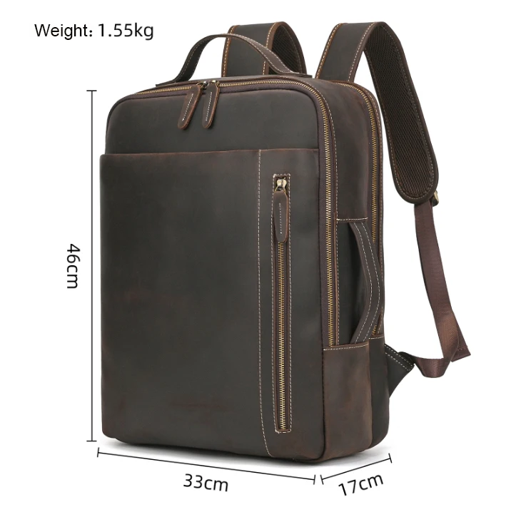 2025 New Arrivals Leather Backpack For Travel Men Male Cowhide Leather Laptop Bag 15.6" 17 Double Shoulder Bagpack For Man Retro