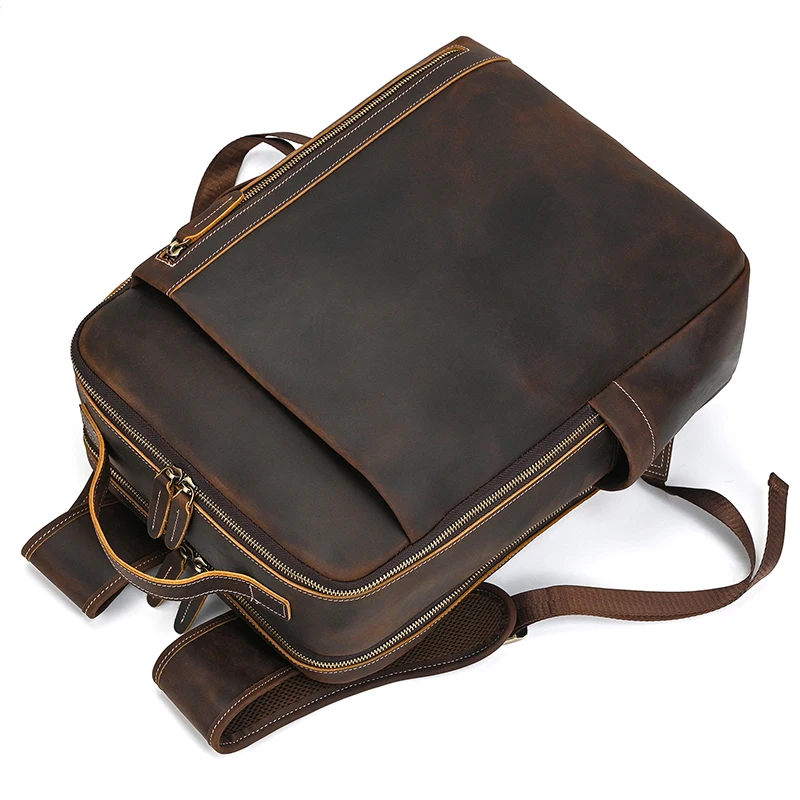 2025 New Arrivals Leather Backpack For Travel Men Male Cowhide Leather Laptop Bag 15.6" 17 Double Shoulder Bagpack For Man Retro