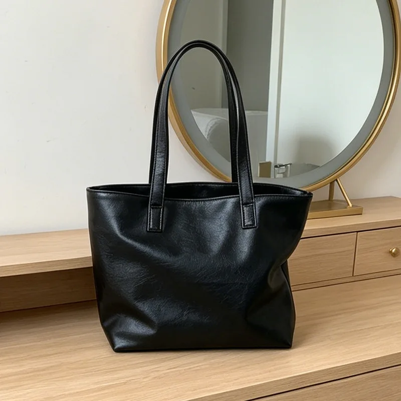 Vintage Women Handbag Large Capacity Soft PU Leather Casual Simple Female Shoulder Bag Commute Ladies Big Totes Bolsos