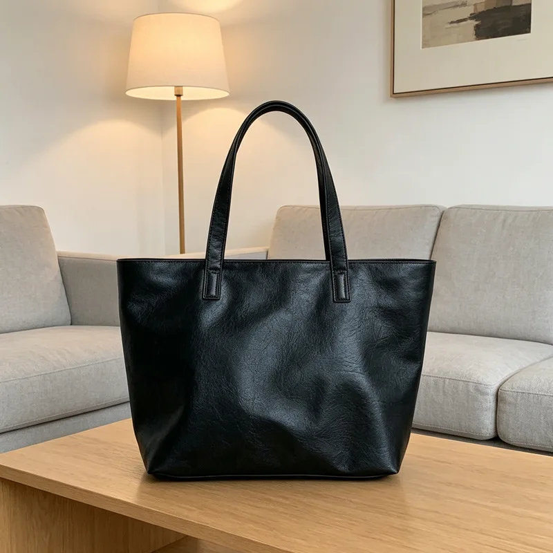 Vintage Women Handbag Large Capacity Soft PU Leather Casual Simple Female Shoulder Bag Commute Ladies Big Totes Bolsos