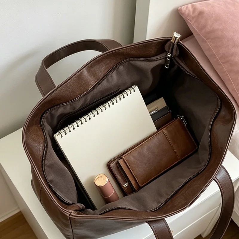 Vintage Women Handbag Large Capacity Soft PU Leather Casual Simple Female Shoulder Bag Commute Ladies Big Totes Bolsos