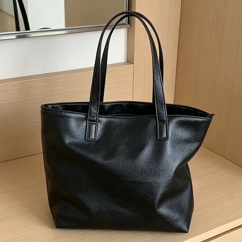Vintage Women Handbag Large Capacity Soft PU Leather Casual Simple Female Shoulder Bag Commute Ladies Big Totes Bolsos