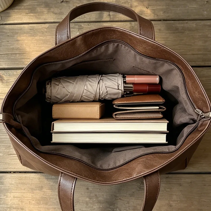 Vintage Women Handbag Large Capacity Soft PU Leather Casual Simple Female Shoulder Bag Commute Ladies Big Totes Bolsos
