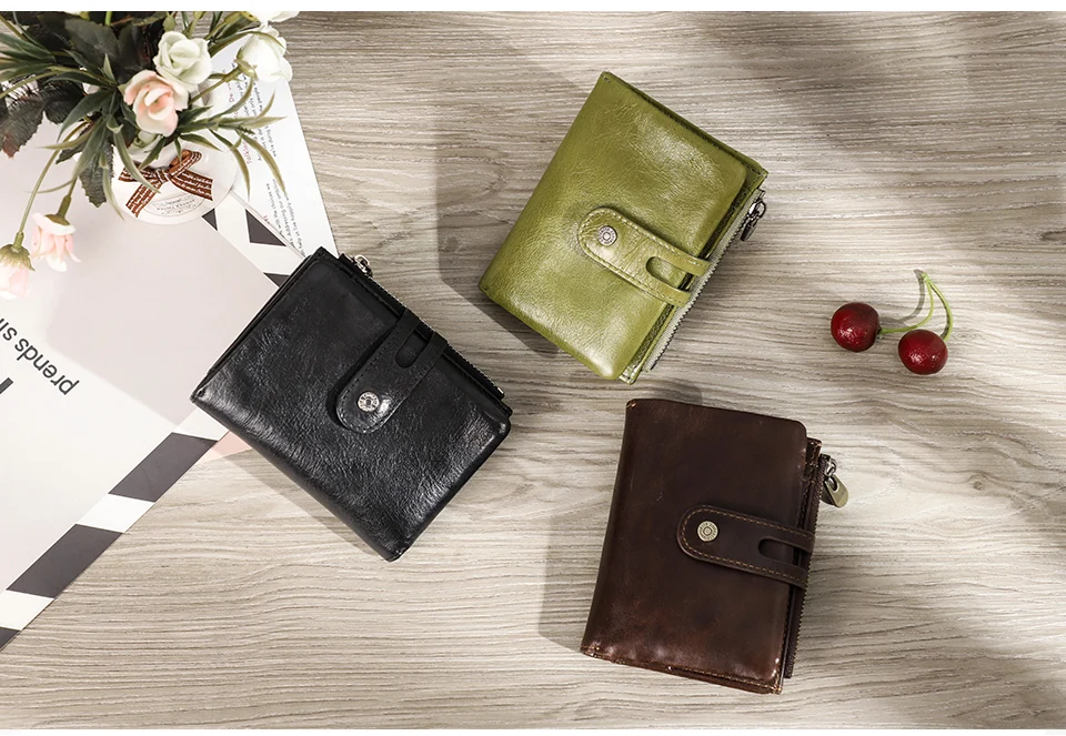 Oil Leather Women Wallets Short Card Holder Anti-lost Airtag Case Hasp Zipper Coin Purse Ladies Wallets Rfid Money Bag Mini