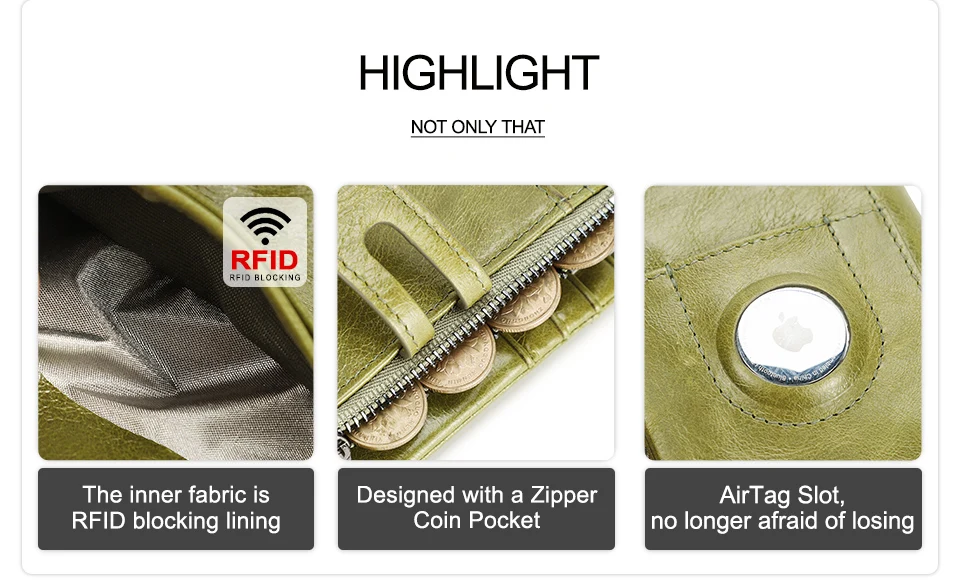 Oil Leather Women Wallets Short Card Holder Anti-lost Airtag Case Hasp Zipper Coin Purse Ladies Wallets Rfid Money Bag Mini