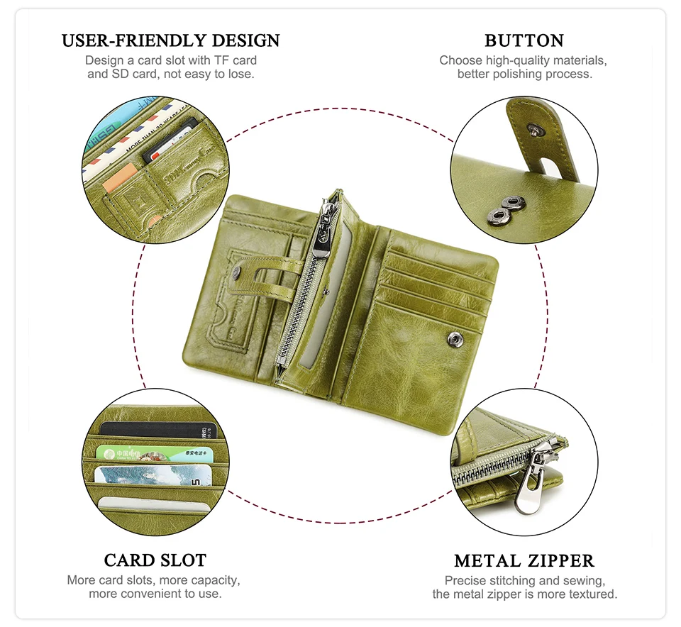 Oil Leather Women Wallets Short Card Holder Anti-lost Airtag Case Hasp Zipper Coin Purse Ladies Wallets Rfid Money Bag Mini