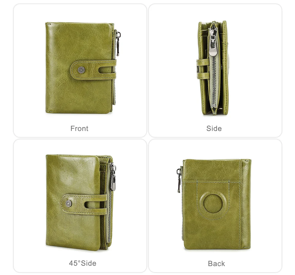 Oil Leather Women Wallets Short Card Holder Anti-lost Airtag Case Hasp Zipper Coin Purse Ladies Wallets Rfid Money Bag Mini