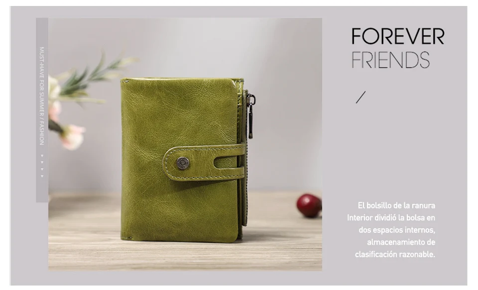 Oil Leather Women Wallets Short Card Holder Anti-lost Airtag Case Hasp Zipper Coin Purse Ladies Wallets Rfid Money Bag Mini