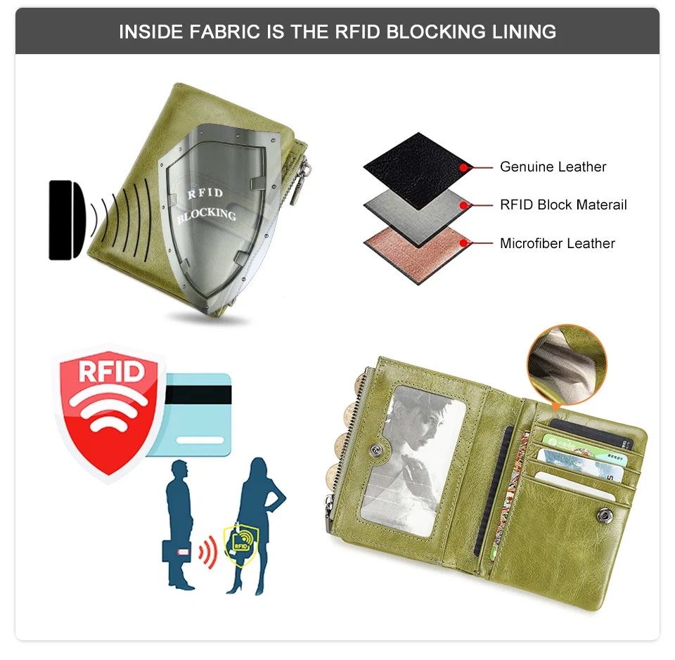 Oil Leather Women Wallets Short Card Holder Anti-lost Airtag Case Hasp Zipper Coin Purse Ladies Wallets Rfid Money Bag Mini