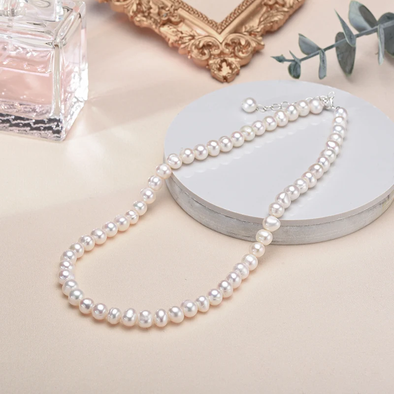 Wholesale 6-7mm Freshwater Cultured Pearl Necklace, Real Chokers Pearl Necklace, Women's Sterling Silver Pearl Strand Necklaces