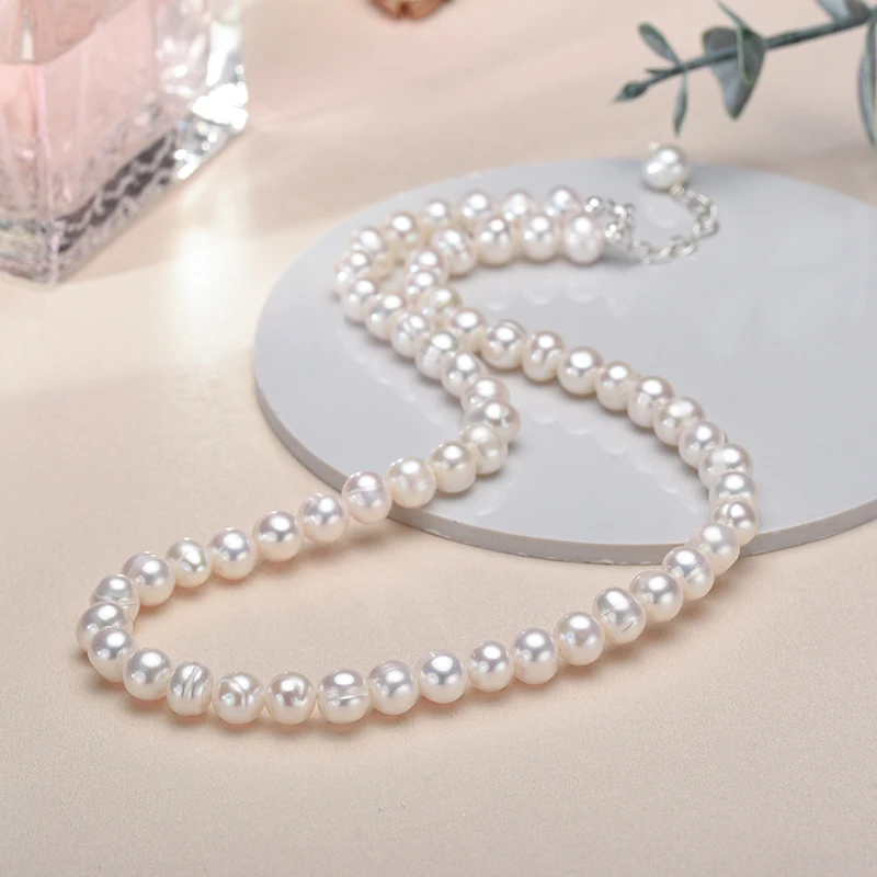 Wholesale 6-7mm Freshwater Cultured Pearl Necklace, Real Chokers Pearl Necklace, Women's Sterling Silver Pearl Strand Necklaces