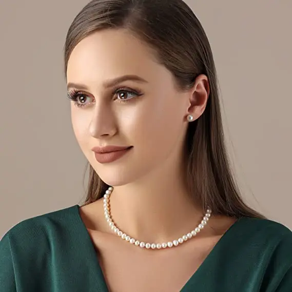 Wholesale 6-7mm Freshwater Cultured Pearl Necklace, Real Chokers Pearl Necklace, Women's Sterling Silver Pearl Strand Necklaces