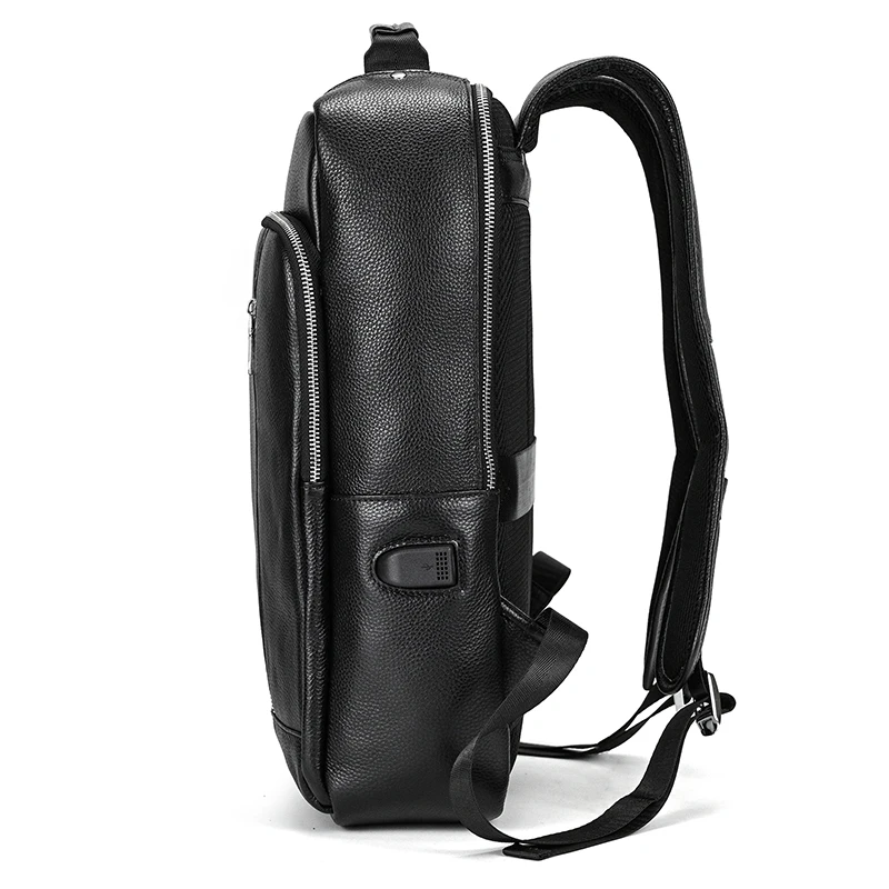 Men's Crazy Horse Leather Backpack 15.6" Laptop Cow Leather Daypack Large Capacity Male Travel Backpack With USB Cable