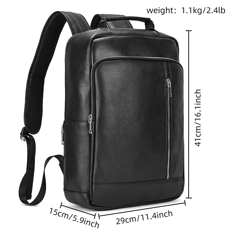 Men's Crazy Horse Leather Backpack 15.6" Laptop Cow Leather Daypack Large Capacity Male Travel Backpack With USB Cable