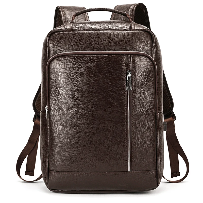 Men's Crazy Horse Leather Backpack 15.6" Laptop Cow Leather Daypack Large Capacity Male Travel Backpack With USB Cable