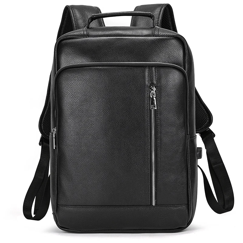 Men's Crazy Horse Leather Backpack 15.6" Laptop Cow Leather Daypack Large Capacity Male Travel Backpack With USB Cable
