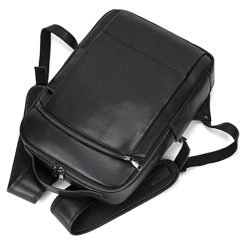 Men's Crazy Horse Leather Backpack 15.6" Laptop Cow Leather Daypack Large Capacity Male Travel Backpack With USB Cable
