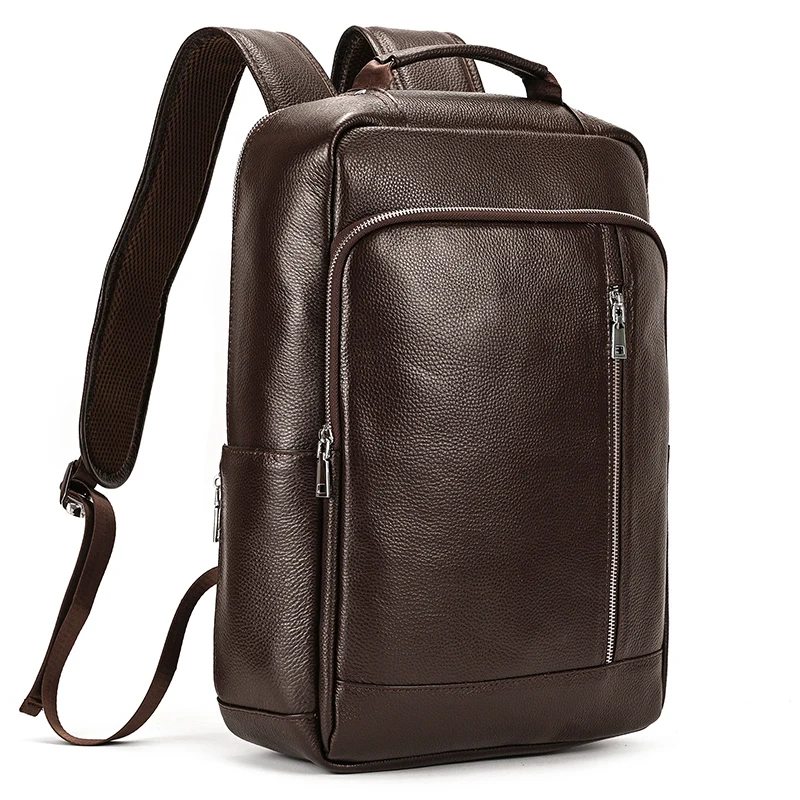 Men's Crazy Horse Leather Backpack 15.6" Laptop Cow Leather Daypack Large Capacity Male Travel Backpack With USB Cable