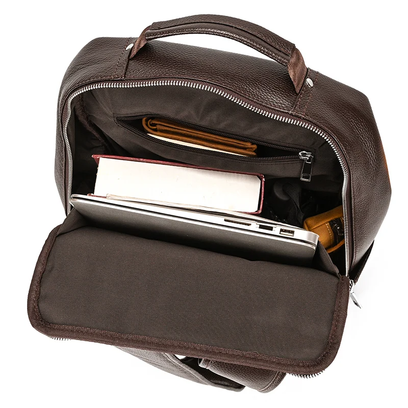 Men's Crazy Horse Leather Backpack 15.6" Laptop Cow Leather Daypack Large Capacity Male Travel Backpack With USB Cable