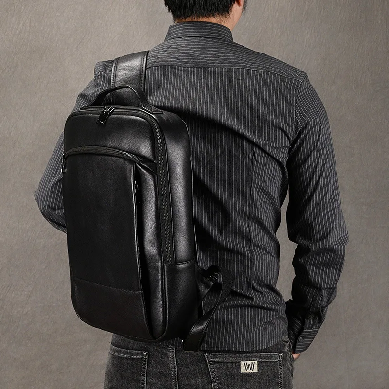 Men's Crazy Horse Leather Backpack 15.6" Laptop Cow Leather Daypack Large Capacity Male Travel Backpack With USB Cable