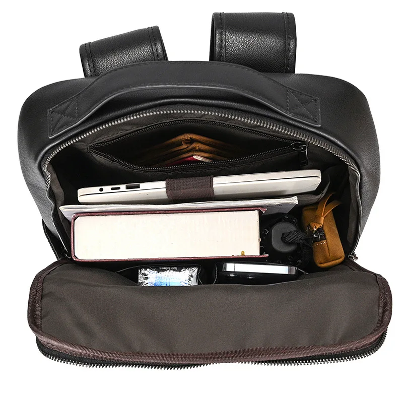Men's Crazy Horse Leather Backpack 15.6" Laptop Cow Leather Daypack Large Capacity Male Travel Backpack With USB Cable