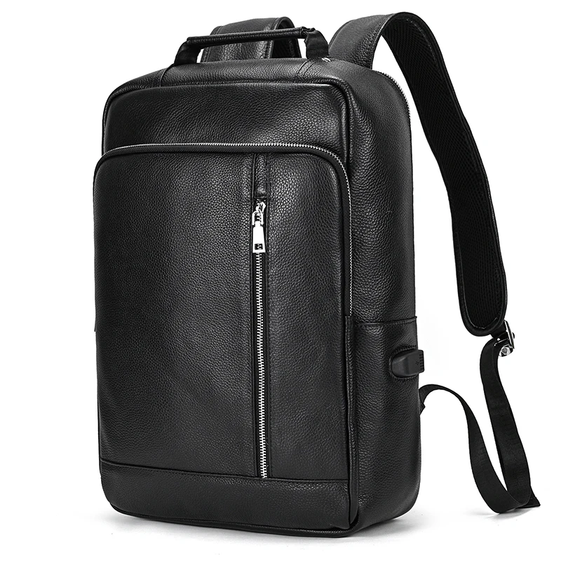 Men's Crazy Horse Leather Backpack 15.6" Laptop Cow Leather Daypack Large Capacity Male Travel Backpack With USB Cable
