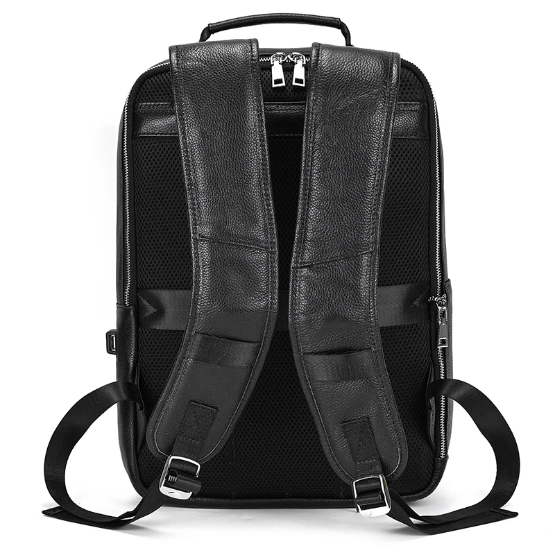 Men's Crazy Horse Leather Backpack 15.6" Laptop Cow Leather Daypack Large Capacity Male Travel Backpack With USB Cable