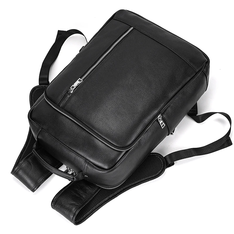 Men's Crazy Horse Leather Backpack 15.6" Laptop Cow Leather Daypack Large Capacity Male Travel Backpack With USB Cable